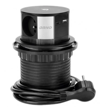 Gniazda-meblowe - gniazdo meblowe wysuwane z blatu z ładowarką indukcyjną, ładowarką usb i przewodem or-gm-9017/b orno 