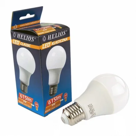 Gwint-trzonek-e27 - żarówka led klasyczna 8w a60 8w-49w 615lm 3000k ciepły helios 