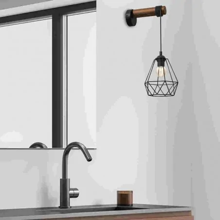 Lampy-sufitowe - kinkiet industrialny drewniano-metalowy 1xe27 60w acero mlp7886 eko-light 