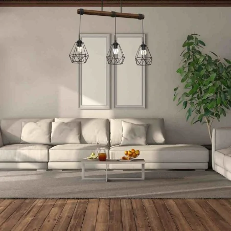 Lampy-sufitowe - drewniano-metalowa lampa wisząca industrialna 3xe27 60w acero mlp7888 eko-light 
