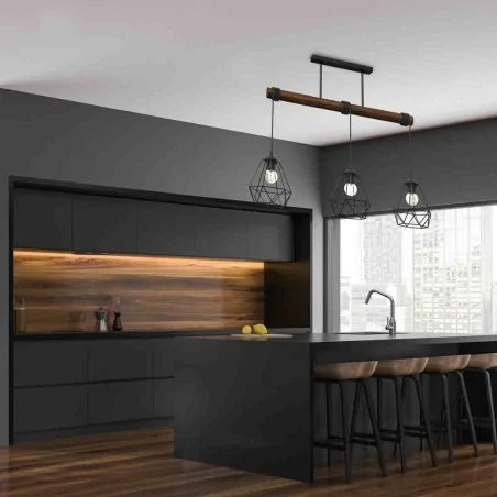 Lampy-sufitowe - drewniano-metalowa lampa wisząca industrialna 3xe27 60w acero mlp7888 eko-light 