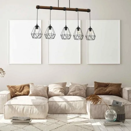 Lampy-sufitowe - loftowa lampa wisząca 100cm długości drewniano-metalowa 5xe27 acero mlp7889 60w eko-light 