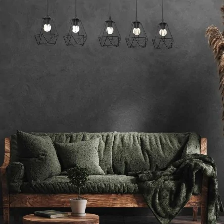 Lampy-sufitowe - loftowa lampa wisząca 100cm długości drewniano-metalowa 5xe27 acero mlp7889 60w eko-light 