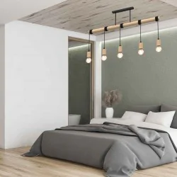 Lampy-sufitowe - duża lampa wisząca o długości 100cm drewniana 5xe27 viga mlp7965 eko-light 