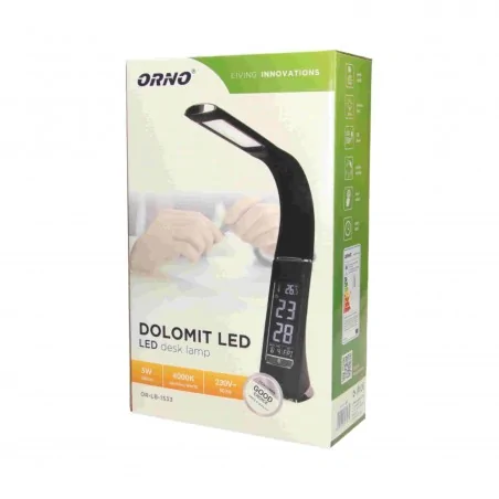 Lampki-biurkowe - czarna lampka biurkowa z budzikiem, led 5w 300lm, 4000k, dolomit or-lb-1533/b orno 