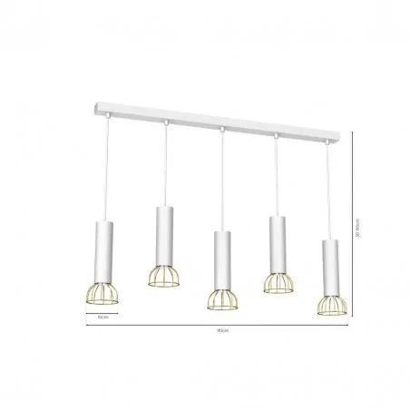 Lampy-sufitowe - biało - złota lampa wisząca przestronna 90cm 5xgu10 mini dante mlp7256 eko-light 