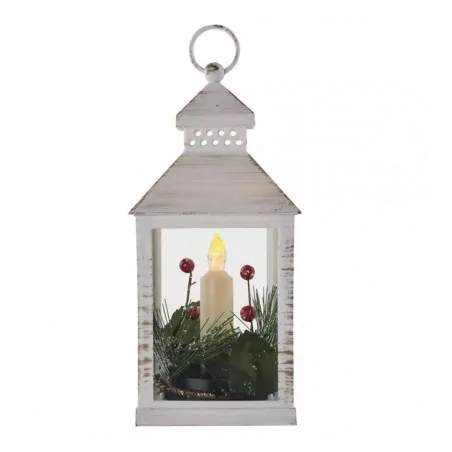 Dekoracje-swiateczne-led - lampion led świąteczny stroik ze świeczką biały 23cm dclv17 3xaaa emos 