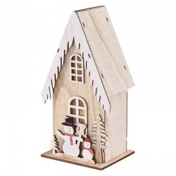 Dekoracje-swiateczne-led - dekoracja świąteczna drewniany domek z bałwankami na baterie 2xaa ciepłe światło dcww18 emos 