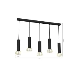 Lampy-sufitowe - pięciopunktowa lampa wisząca czarno-złota 5xgu10 mini dante mlp7250 eko-light 