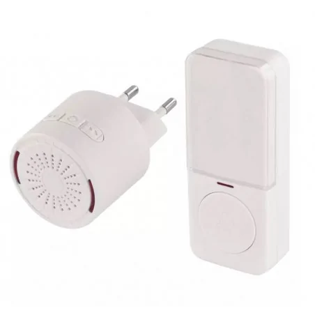 Dzwonki-do-drzwi-bezprzewodowe - p5734 dzwonek bezprzewodowy do drzwi z sygnalizacją optyczną biały 10 melodii 230v ac emos 