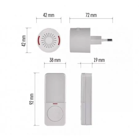 Dzwonki-do-drzwi-bezprzewodowe - p5734 dzwonek bezprzewodowy do drzwi z sygnalizacją optyczną biały 10 melodii 230v ac emos 