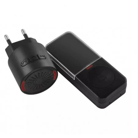 Dzwonki-do-drzwi-bezprzewodowe - p5734b dzwonek bezprzewodowy do drzwi z sygnalizacją optyczną czarny ip65 10 melodii 230v ac emos 