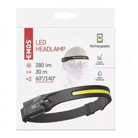 Latarki-czolowe - p3541latarka czołowa led cob 380lm ładowalna 1200mah bezdotykowe włączanie emos 