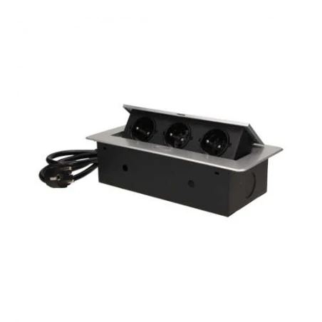 Gniazda-meblowe - srebrne gniazdo blatowe chowane z płaskim rantem i przewodem 3m 3x2p+z 2500w or-ae-1337/g/3m orno 
