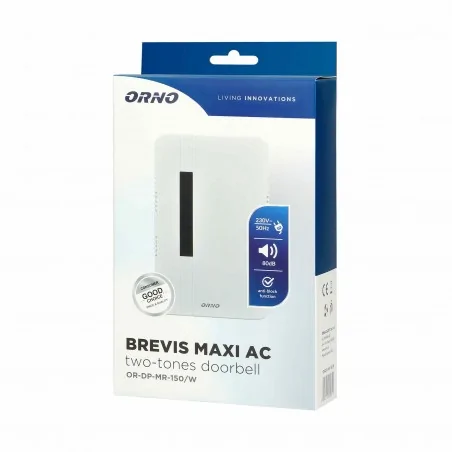 Dzwonki-do-drzwi-przewodowe - biały dzwonek elektromechaniczny dwutonowy brevis maxi ac, 230v or-dp-mr-150/w orno 
