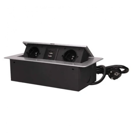 Gniazda-meblowe - srebrne płaskie gniazdo wpuszczane w blat przewód 3m 2x2p+z 2xusb or-ae-13126/g/3m orno 