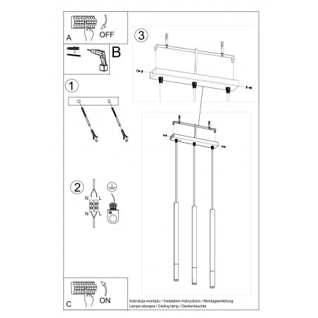 Lampy-sufitowe - oświetlenie wiszące listwa 30cm 3 tuby x g9 mozaica 3l sl.0889 sollux 