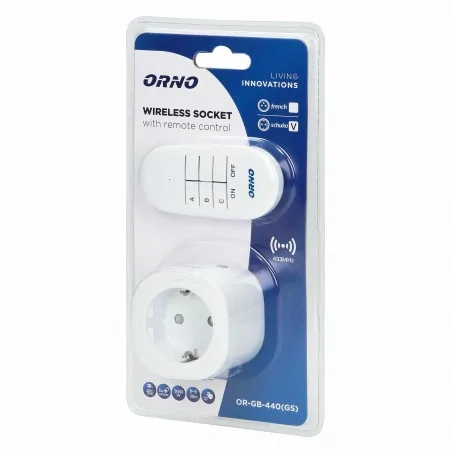 Urzadzenia-zdalnie-sterowane - gniazdo schuko bezprzewodowe mini sterowane pilotem 1+1 or-gb-440(gs) orno 
