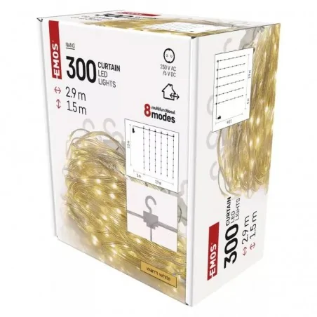 Oswietlenie-choinkowe - kurtyna nano łezki z ciepłym światłem 3,6w 8 trybów ip44 d3ew03 emos 