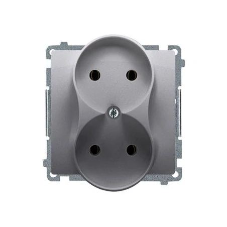 Gniazda-podwojne-podtynkowe - gniazdo podwójne bez uziemienia z przesłonami torów inox bmg2mz.01/21 simon basic kontakt-simon 