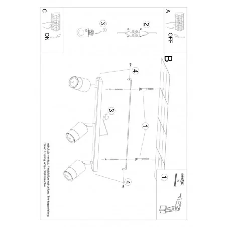 Lampy-sufitowe - potrójne oświetlenie sufitowe stalowe ruchome 3x40w gu10 nero sl.1071 sollux 