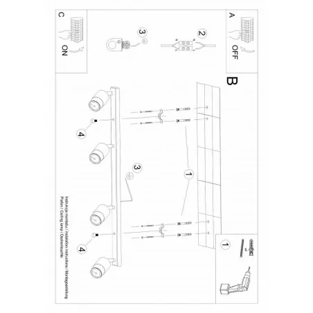 Lampy-sufitowe - szeroki plafon 81cm - ruchome reflektorki 4x40w gu10 nero sl.1067 sollux 