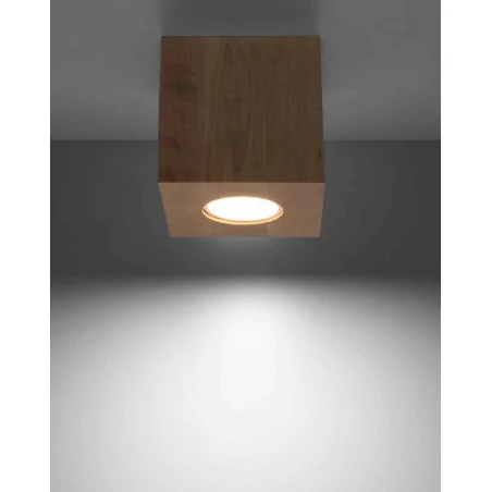 Lampy-sufitowe - kwadratowa oprawa sufitowa z naturalnego drewna 1x40w gu10 quad sl.0493 sollux 