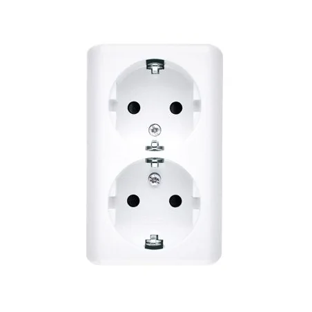 Gniazda-podwojne-natynkowe - białe gniazdo podwójne z uziemieniem typu schuko z przesłonami torów egsz2snz/11 simon 54 kontakt-simon 