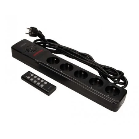 Listwy-zasilajace - czarny przedłużacz z uziemieniem sterowany pilotem na 5 gniazd 3m h05vv-f or-ae-13132 orno 