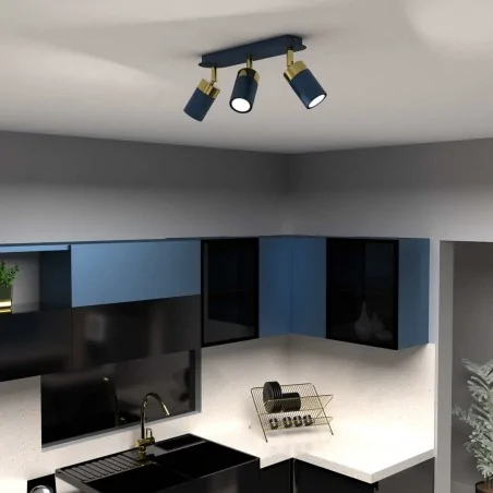 Lampy-sufitowe - oświetlenie sufitowe granatowo złote listwa 34cm 3xgu10 joker mlp7724 eko-light 