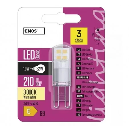 Gwint-trzonek-g9 - żarówka led g9 ciepła biała 1,9w 3000k classic jc zq9526 emos 