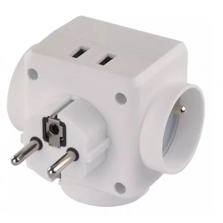 Rozgalezniki - rozgałęźnik potrójny biały z uziemieniem plus 2 wejścia usb p0024u  emos 