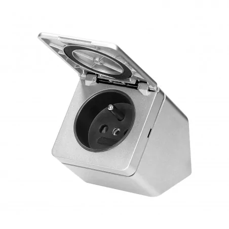 Gniazda-meblowe - hermetyczne gniazdo podszafkowe z klapką srebrne ip44 1x2p+z fs-9 orno 