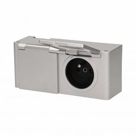 Gniazda-meblowe - srebrne gniazdo hermetyczne meblowe ip44, 2x2p+z fs-11 orno 