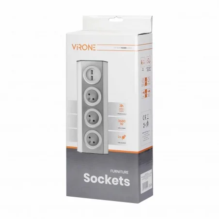 Gniazda-meblowe - gniazdo meblowe kuchenne montowane na rzepy z ładowarką usb 3x2p+z 2xusb fs-3 orno 