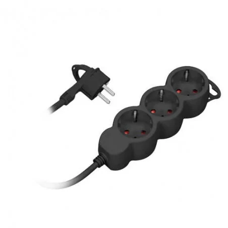 Listwy-zasilajace - czarny przedłużacz potrójny z uziemieniem w wersji schuko or-ae-13145(gs)/b/3m orno 