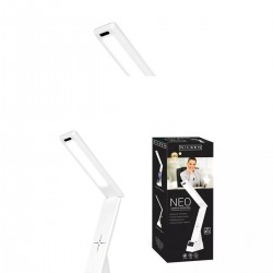 Lampki-biurkowe - biała lampka biurkowa led z ładowarką indukcyjną zegarem i budzikiem usb neo 0nilsen ma020e 