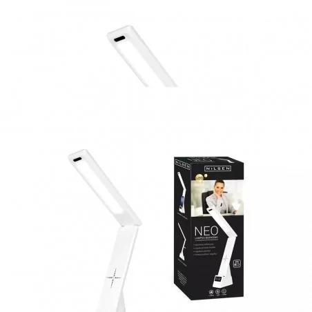 Lampki-biurkowe - biała lampka biurkowa led z ładowarką indukcyjną zegarem i budzikiem usb neo 0nilsen ma020e 