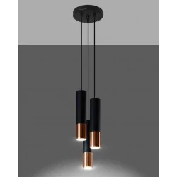 Lampy-sufitowe - lampa wisząca potrójna czarno-miedziana 3xgu10 loopez sl.0949 sollux 