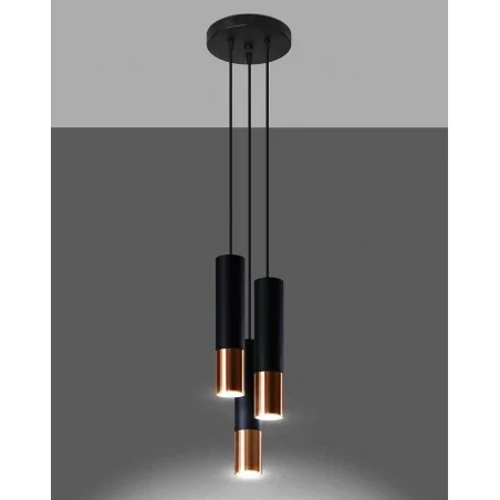 Lampy-sufitowe - lampa wisząca potrójna czarno-miedziana 3xgu10 loopez sl.0949 sollux 
