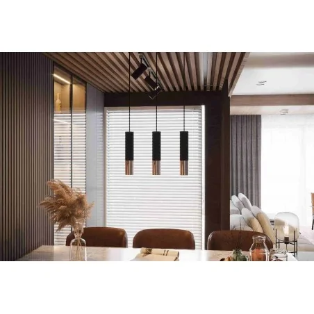 Lampy-sufitowe - lampa wisząca potrójna czarno-miedziana 3xgu10 loopez sl.0949 sollux 