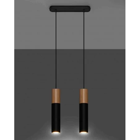 Lampy-sufitowe - lampa wisząca czarno drewniana 2xgu10 pablo sl.0633 sollux 