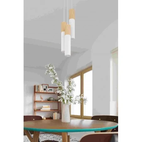 Lampy-sufitowe - okrągłe oświetlenie wiszące biało-drewniane 3xgu10 pablo sl.1013 sollux 