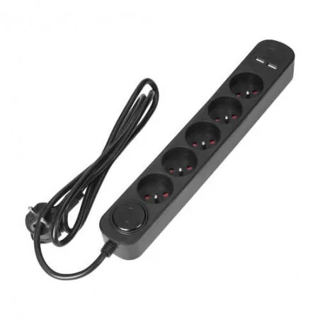 Listwy-zasilajace - przedłużacz na 5 gniazd z dwoma wejściami usb z dwutorowym włącznikiem czarny 1,5m ps-2/b/1,5m orno 