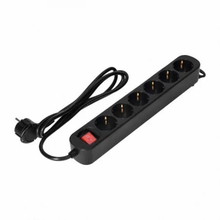 Listwy-zasilajace - czarny przedłużacz 6-krotny 1,5m z wyłącznikiem es-1(gs)/b/1,5m orno 