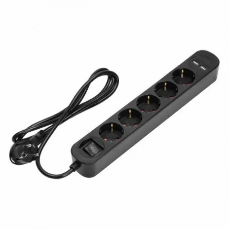 Listwy-zasilajace - przedłużacz o długości 1,5m na 5 gniazd z dwoma wejściami usb i wyłącznikiem shuko ps-1(gs)/b/1,5m orno 