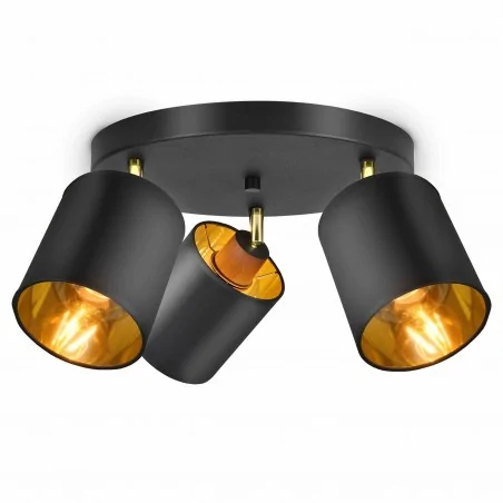 Lampy-sufitowe - okrągła lampa sufitowa czarno-złota 3x60w e27 bati ad-ld-6270be27m orno 