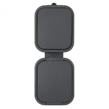 Gniazda-pojedyncze-natynkowe - gniazdo pojedyncze z klapką z włącznikiem jednobiegunowym pionowe szare ip54 b2 gwn-b2/p abex 