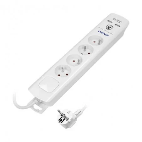 Listwy-zasilajace - listwa przeciwprzepięciowa biała o długości 3m z dwoma wejściami usb z podświetlanym wyłącznikiem or-ae-13243/w/3m orno 