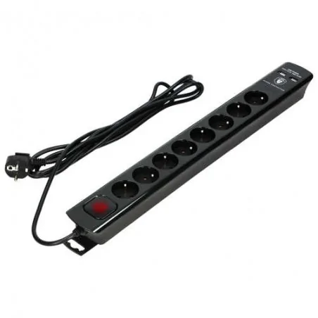 Listwy-zasilajace - czarna listwa przeciwprzepięciowa na 8 gniazd z wyłącznikiem dwutorowym 2xusb 3m or-ae-13244/b/3m orno 